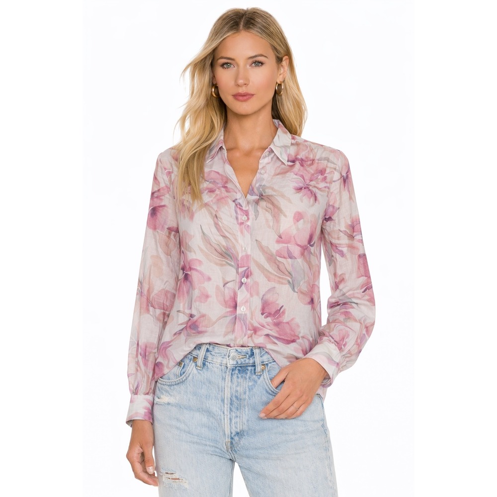 Bailey 44 Women Pink Watercolor Floral Lyocell Blend Button Down‎ Shirt Small